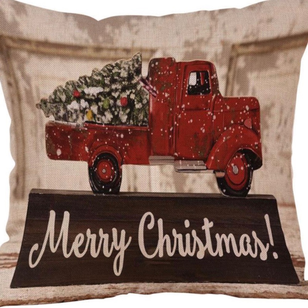 Pillow Cover - New- Merry Christmas Red Truck